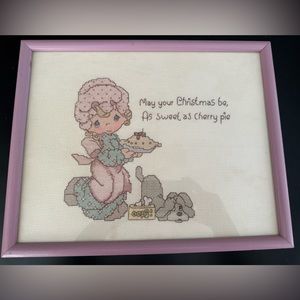Vintage Precious Moments Framed Cross Stitch